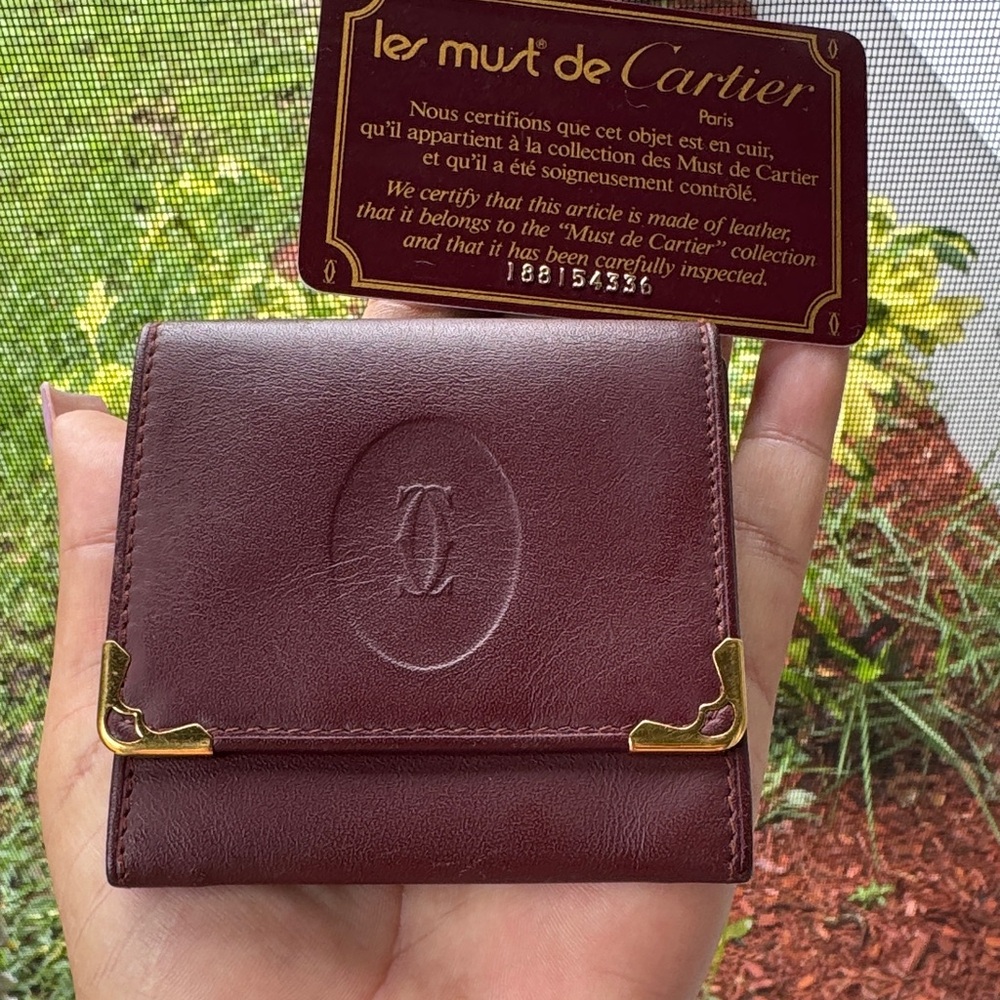 Cartier Burgundy Leather Compact Wallet with COA card - Picture 10 of 13